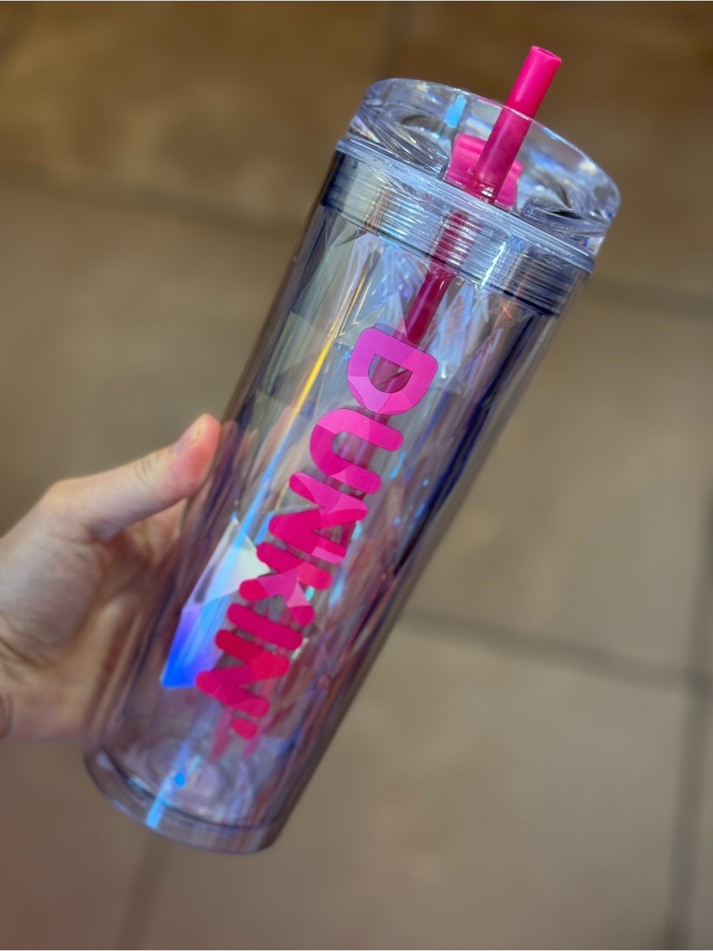 Dunkin Donuts Diamond Clad Iridescent Pink Tumbler 24oz
